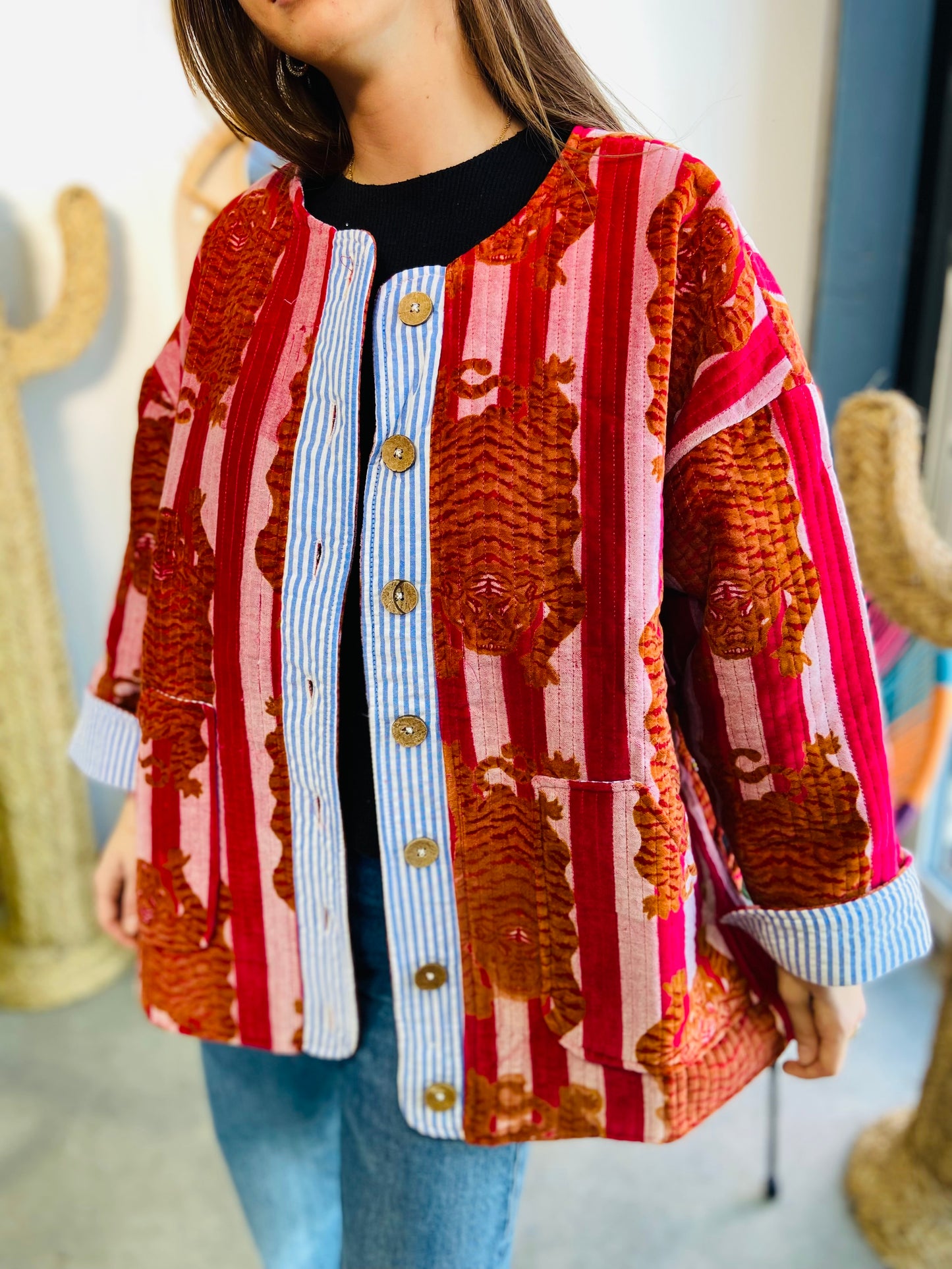 Veste matelassée velours TIGER - Rose