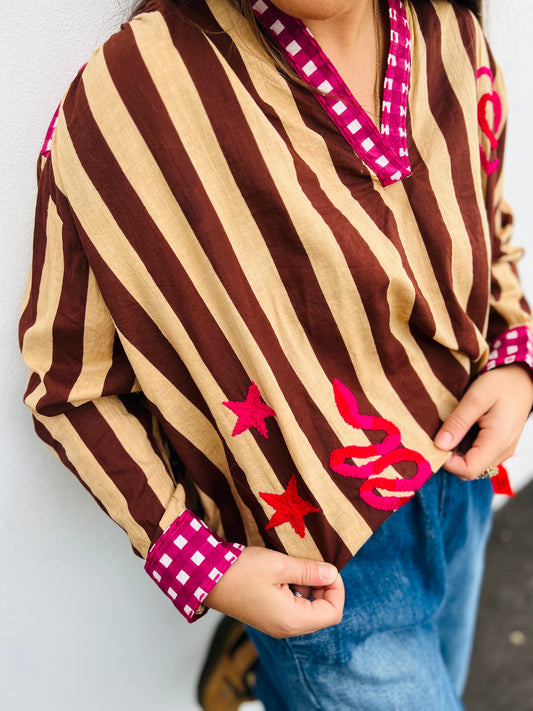 Blouse KIMA - Rayée marron