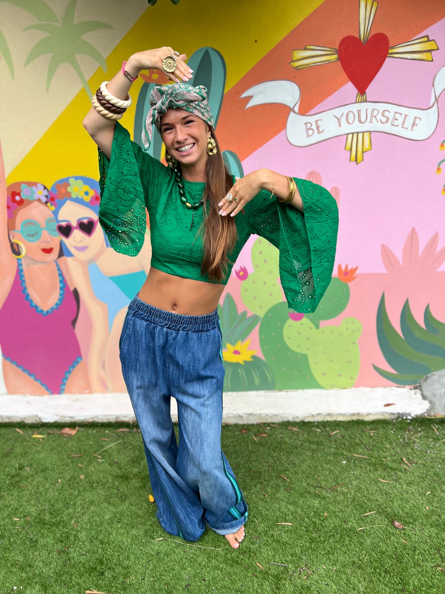 Crop top broderie anglaise Sunny - vert
