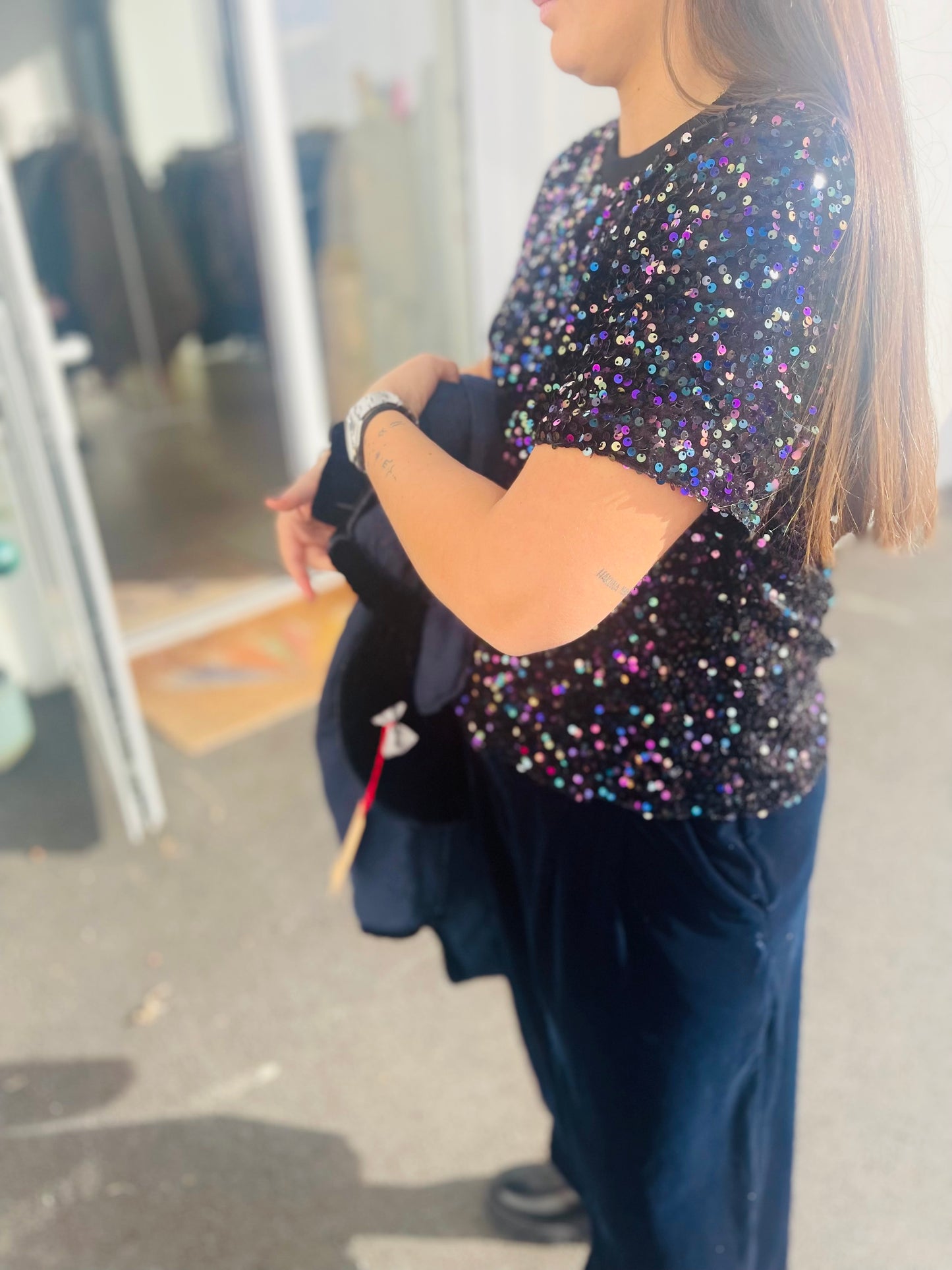 Top sequins Fiesta - noir reflet multiciolore