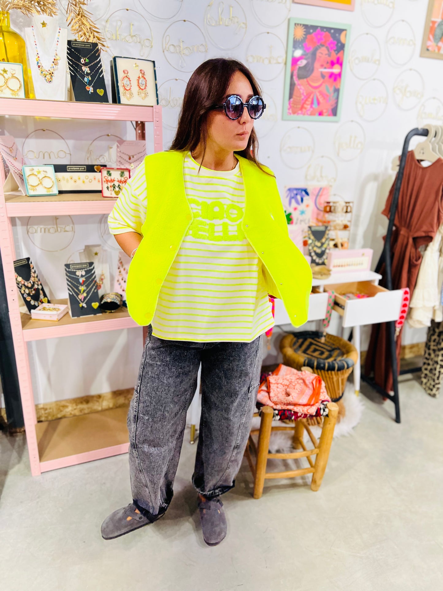 T-shirt Riri - marinière jaune fluo