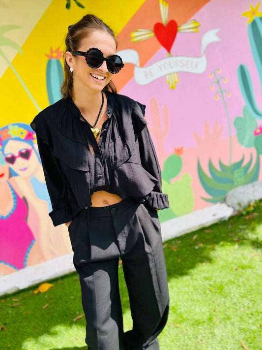 Blouse à volants Manille - Noir