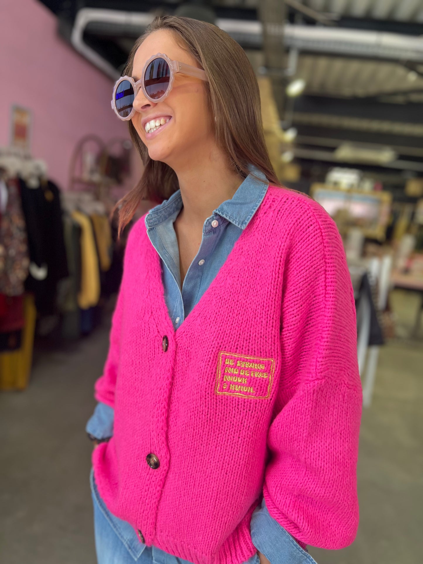 Gilet Gaspard grosse maille - Fuschia