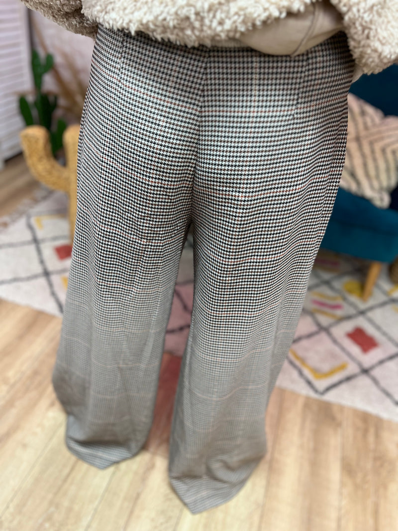 Pantalon ample + pinces petits carreaux