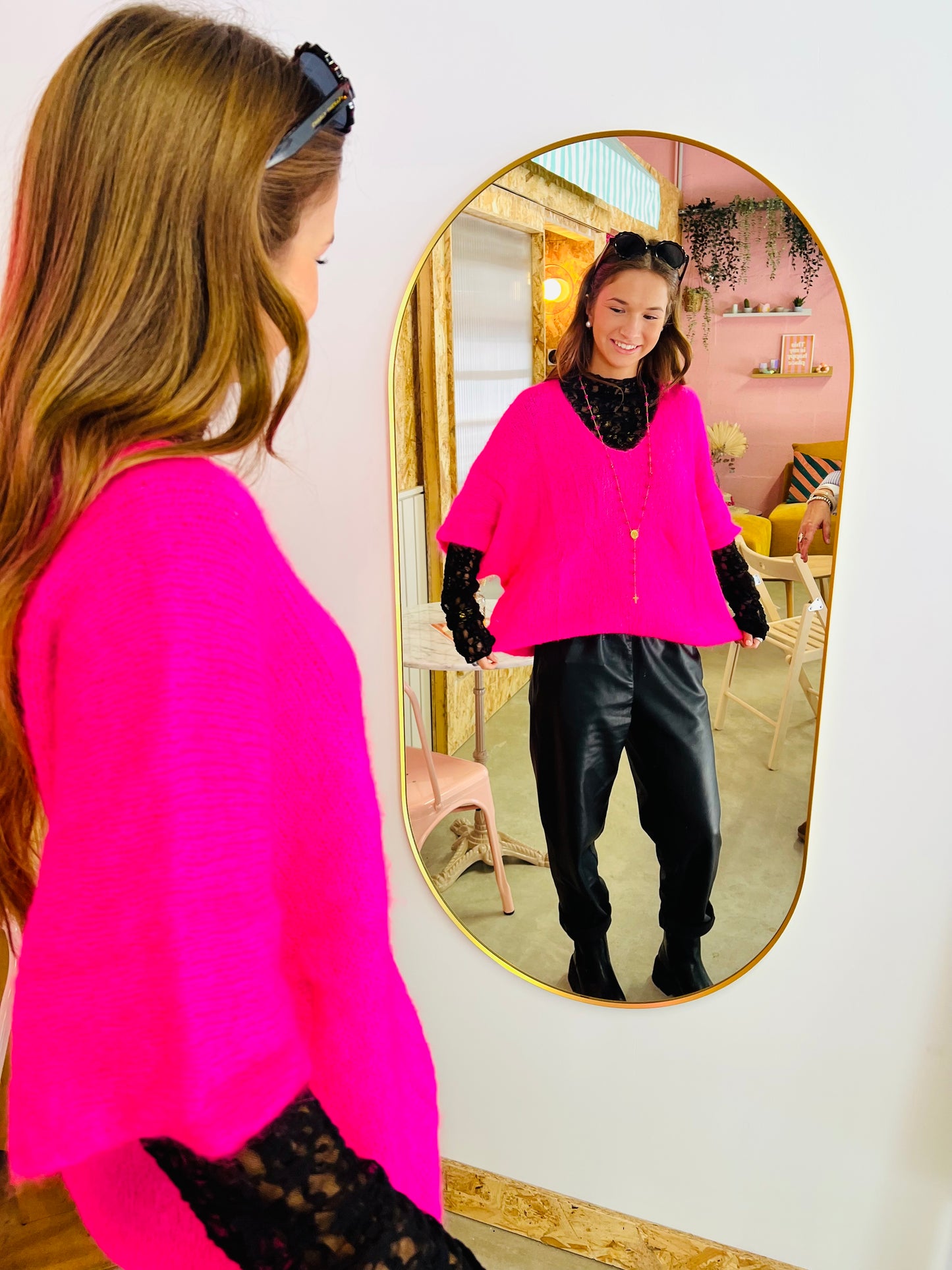 Pull oversize NUA manches courtes - Fuschia fluo