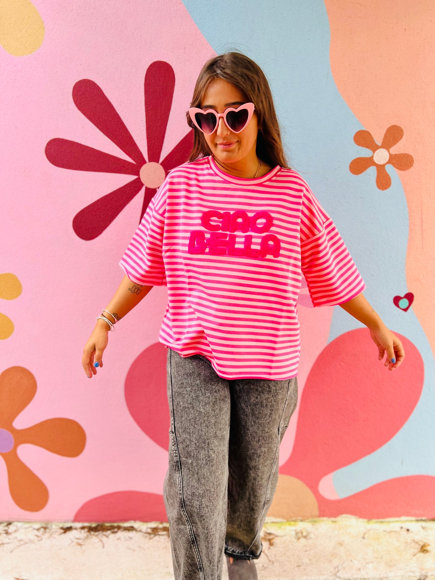 T-shirt Riri - marinière rose