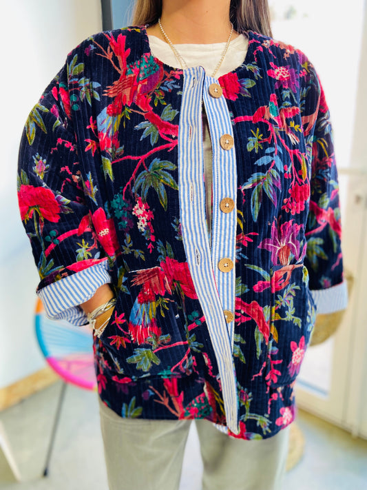 Veste matelassée velours TIGER - Marine