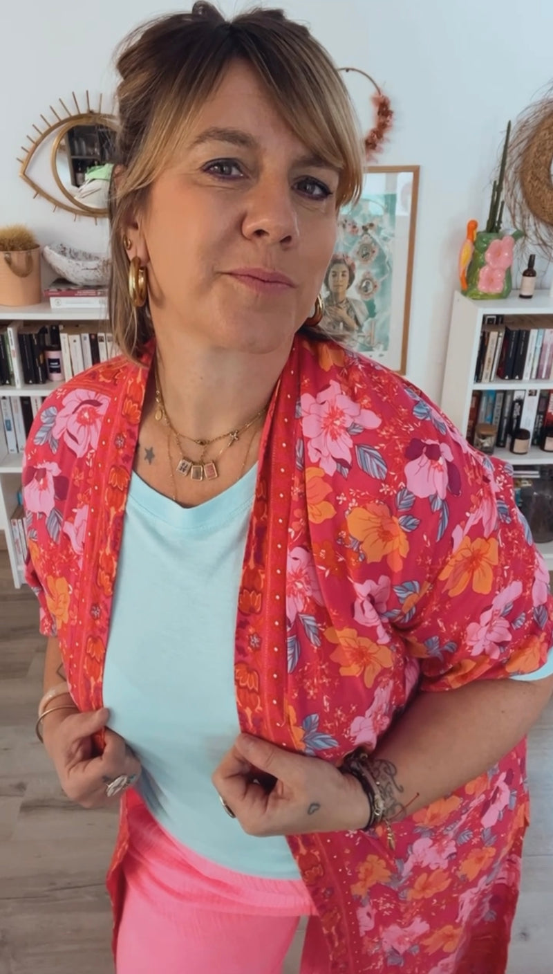 Kimono coton Lupi long - Rose