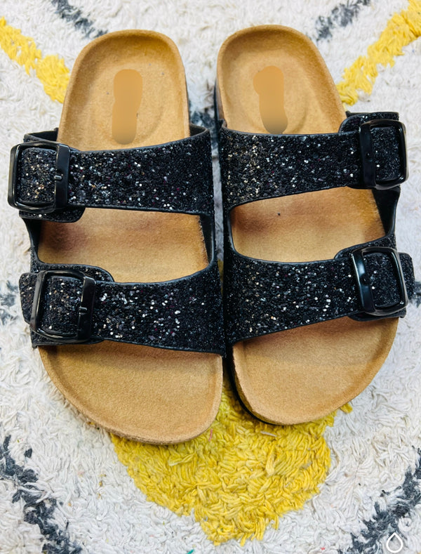 Sandales plates - Paillettes Noires