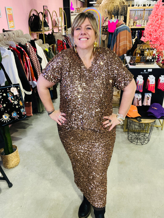 Jupe sequins Elma - Bronze