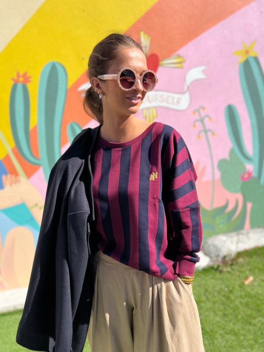 Sweat Sonia rayures - Bordeaux/Marine