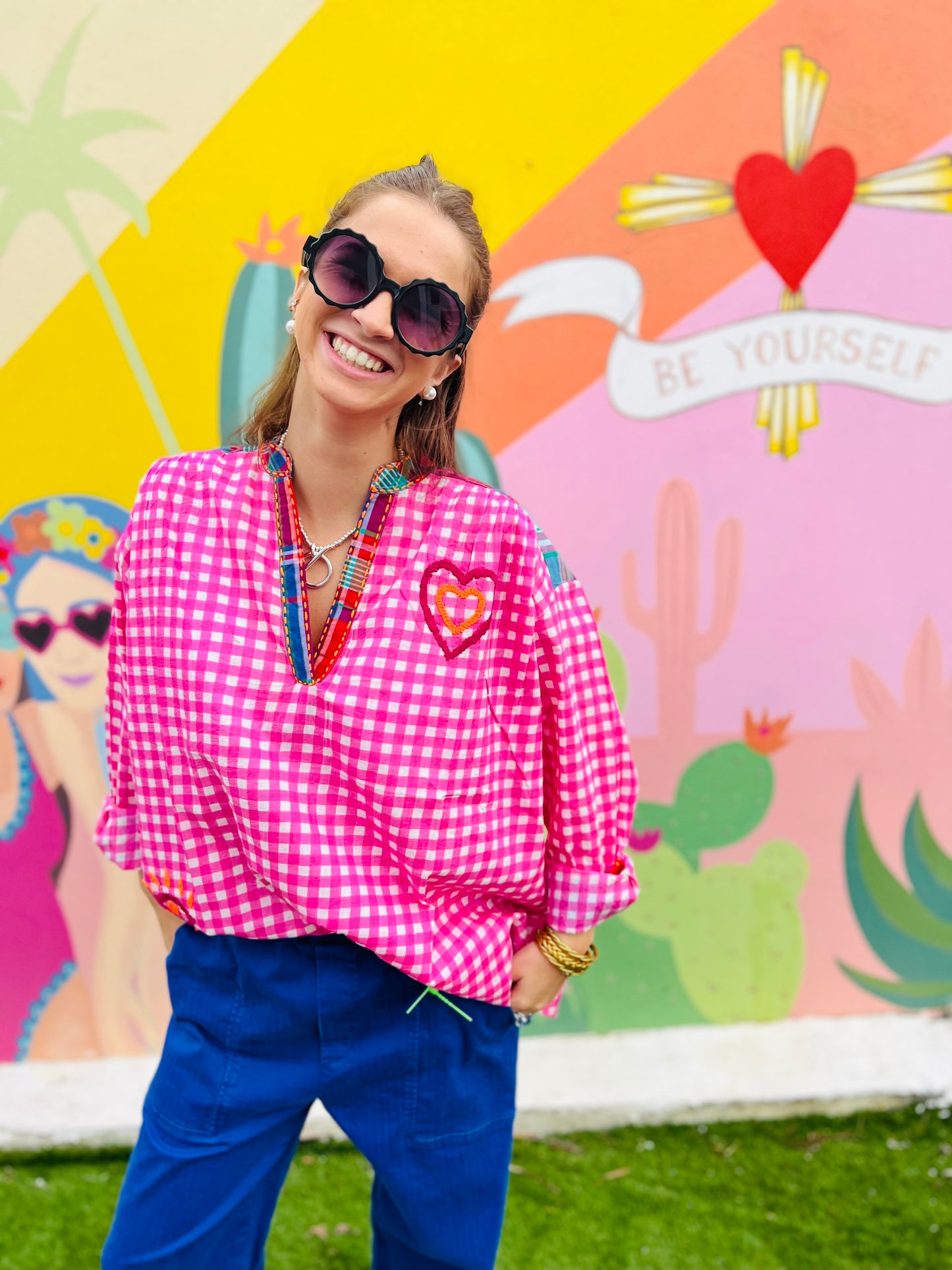 Blouse Coeur Vichy - Multicolore