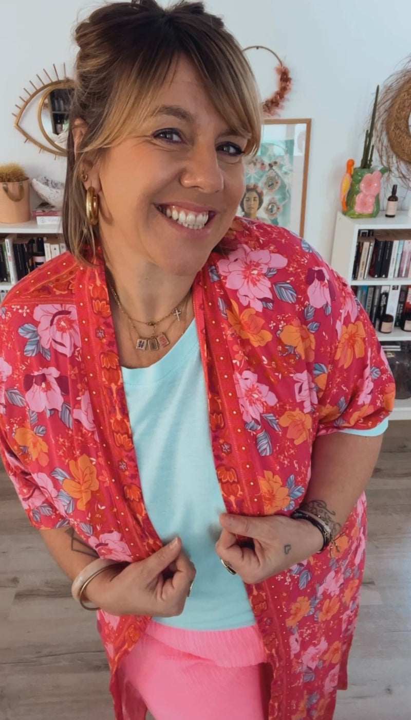 Kimono coton Lupi long - Rose