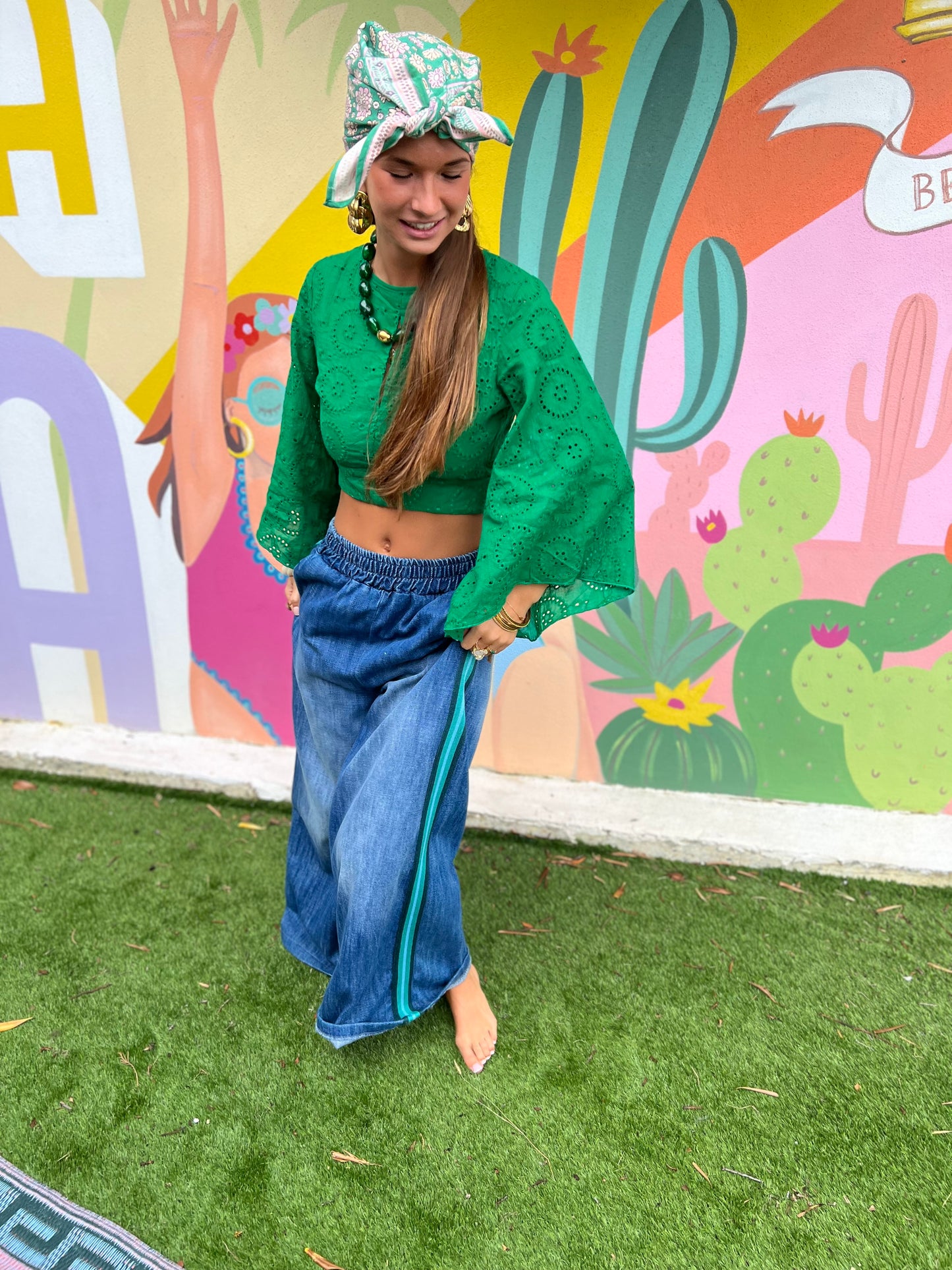 Crop top broderie anglaise Sunny - vert