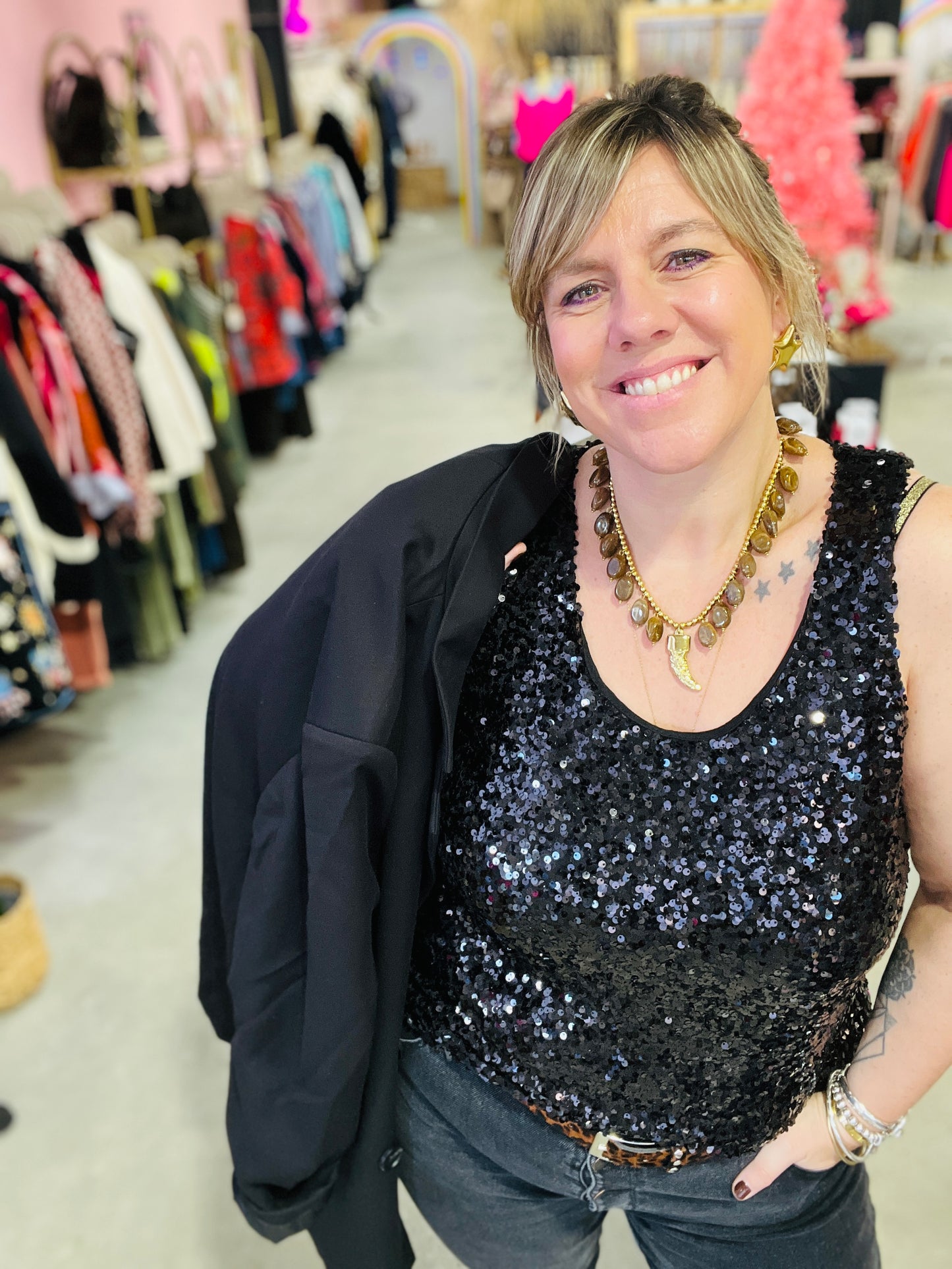 Top sequins Clima - Noir