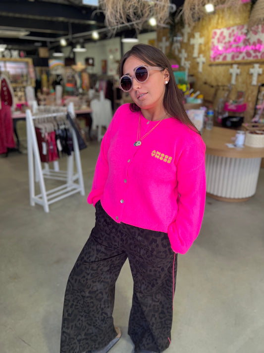 Gilet laine brodé Gaelle - Fuschia fluo