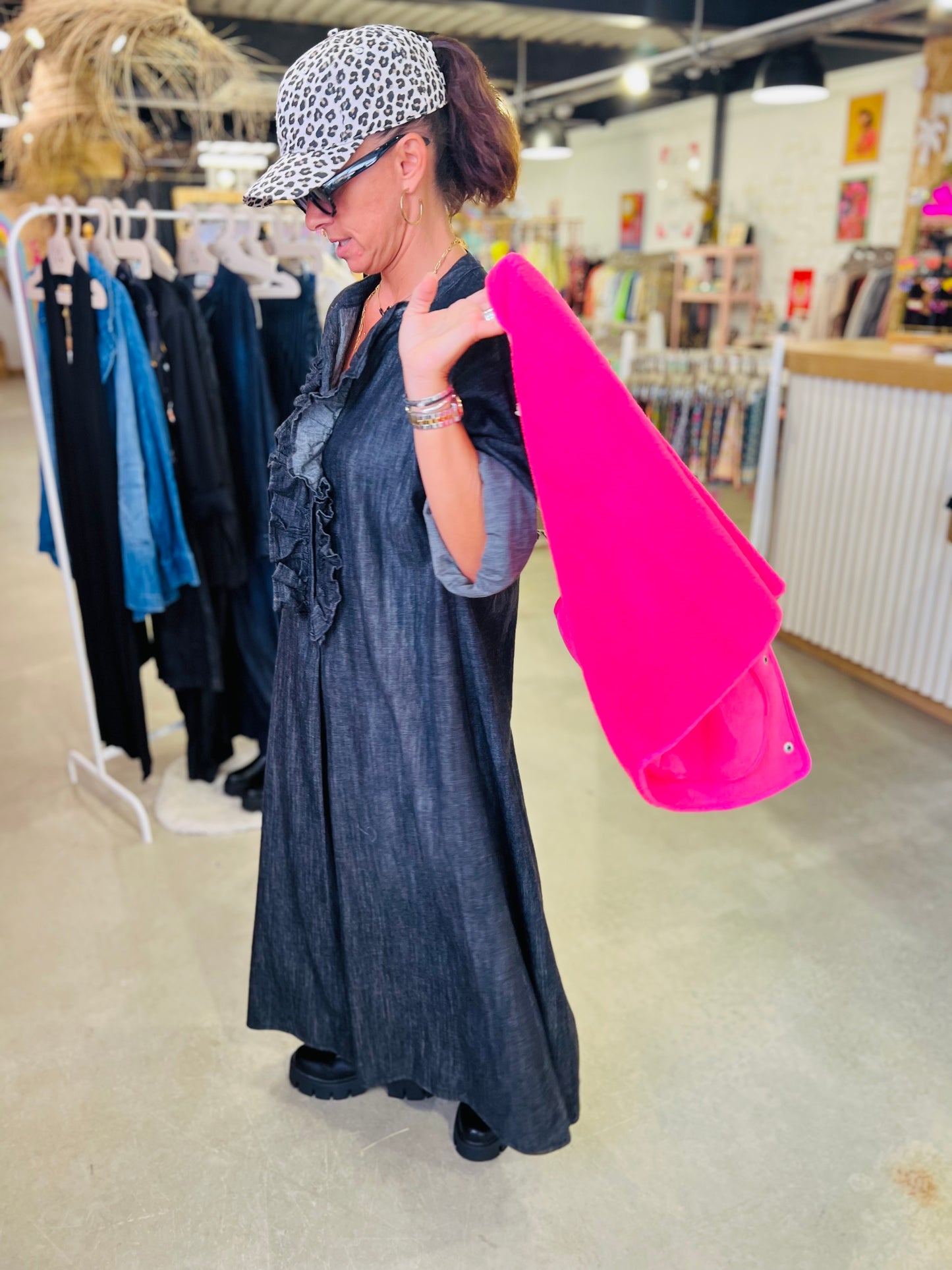 Robe longue en jean BENTON by Banditas - Gris délavé