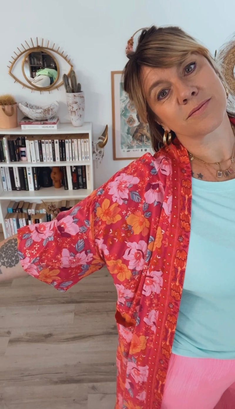 Kimono coton Lupi long - Rose