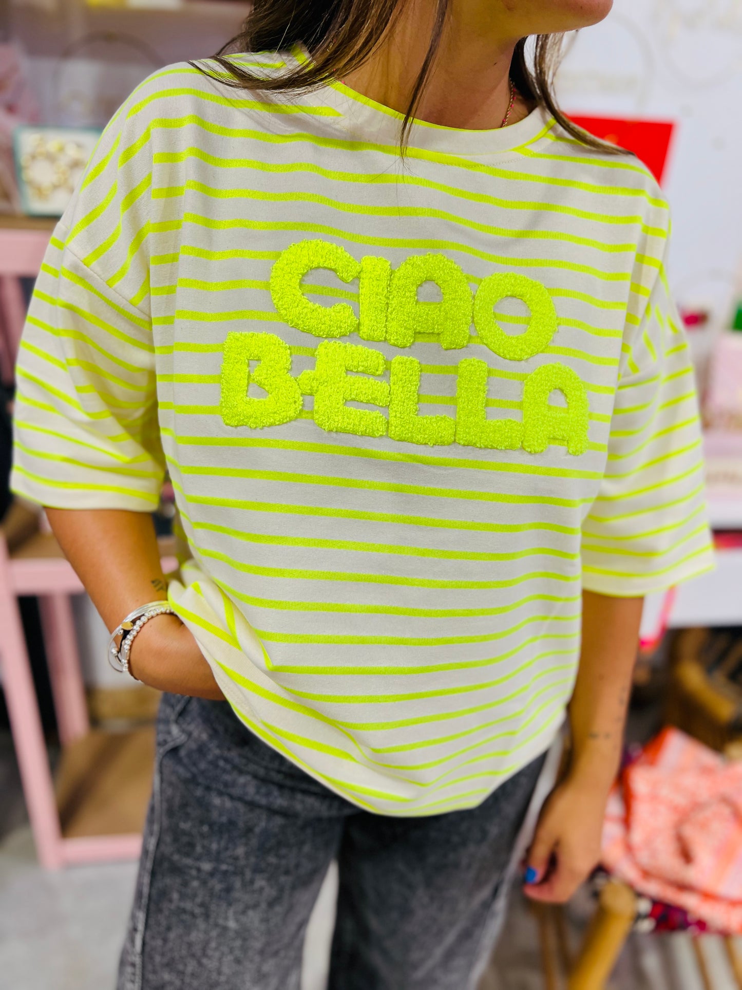 T-shirt Riri - marinière jaune fluo