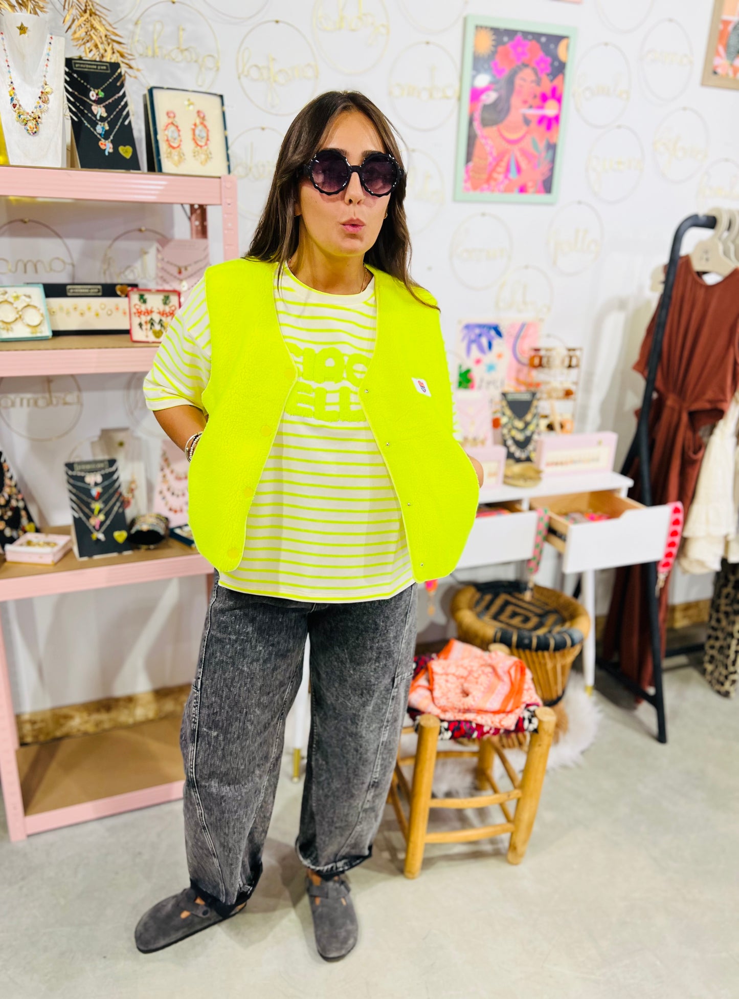 T-shirt Riri - marinière jaune fluo