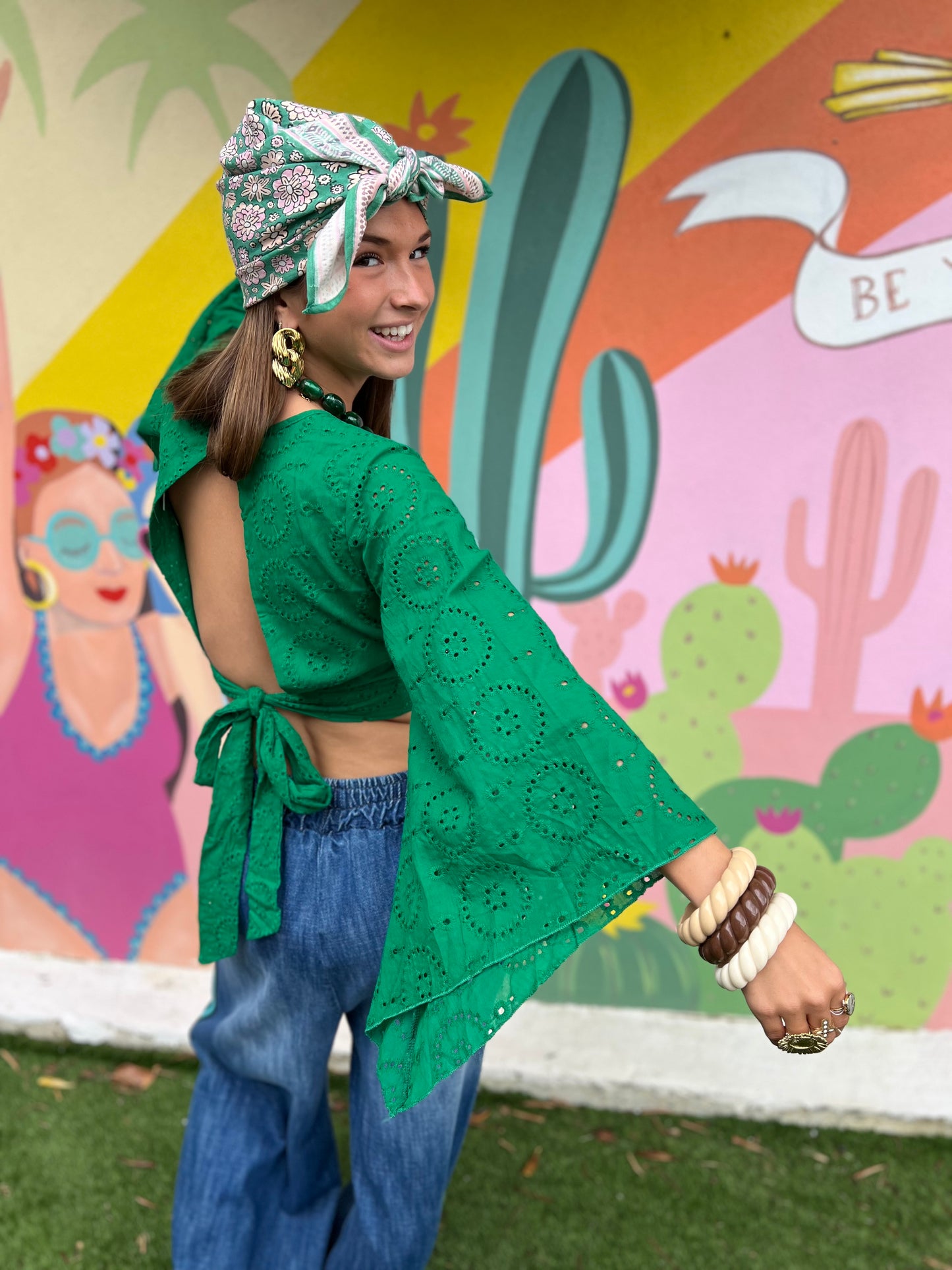 Crop top broderie anglaise Sunny - vert