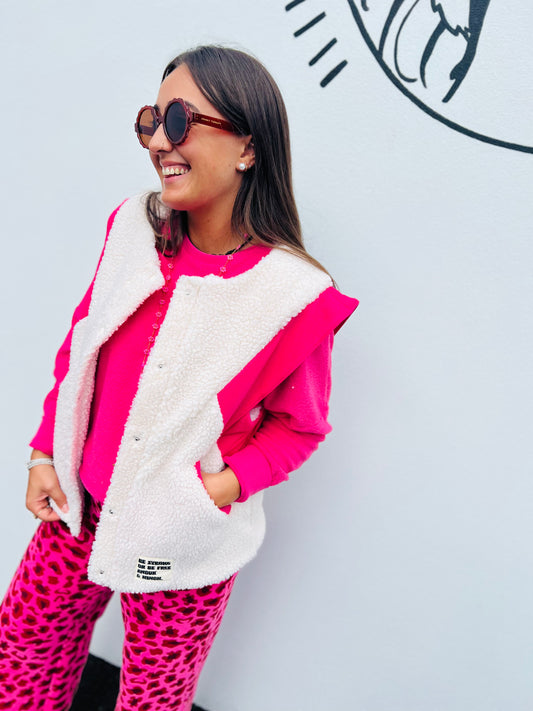 Veste sans manche mouton léopard Gino - Rose