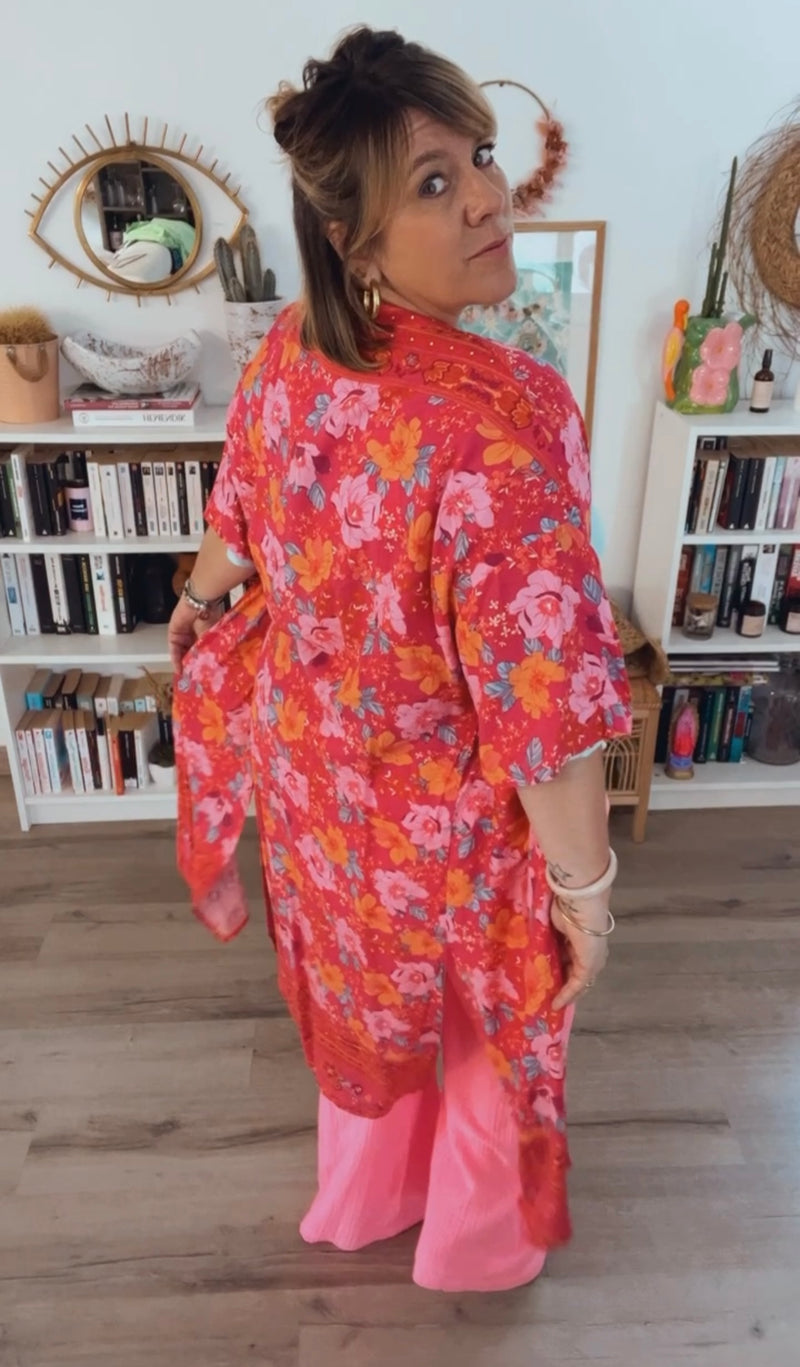 Kimono coton Lupi long - Rose