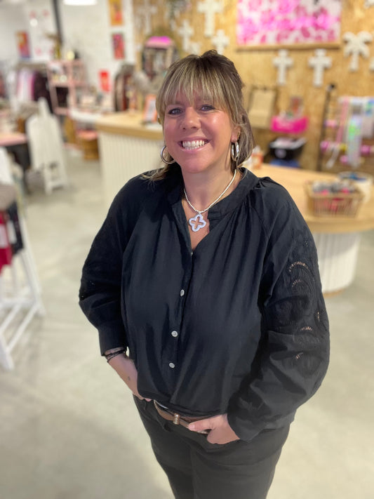 Blouse VITA manches broderie - Noir