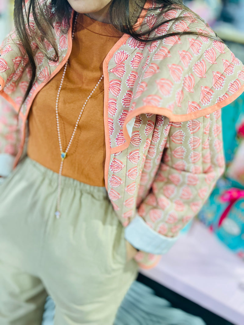 Veste Sicilia - Camel fleurs corail