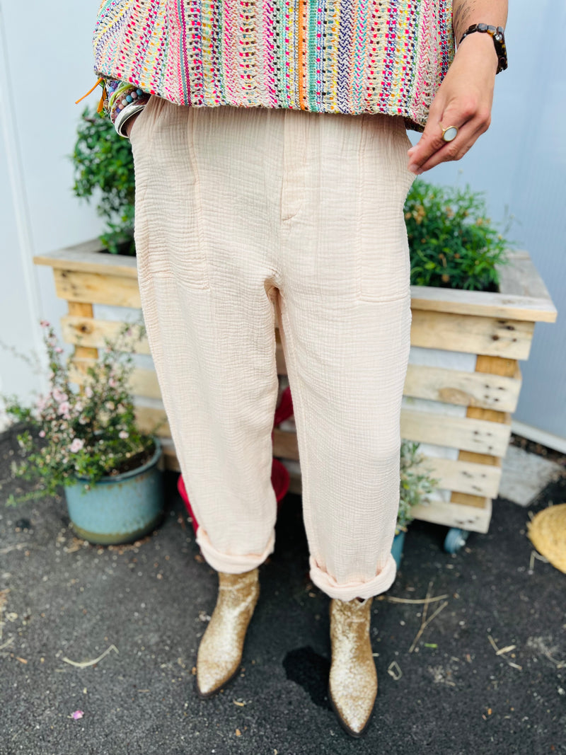 Pantalon SKAR gaze de coton by BANDITAS - rose pâle