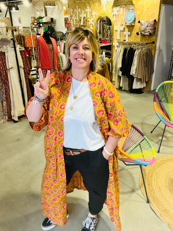 Kimono coton Maupiti long - Safran