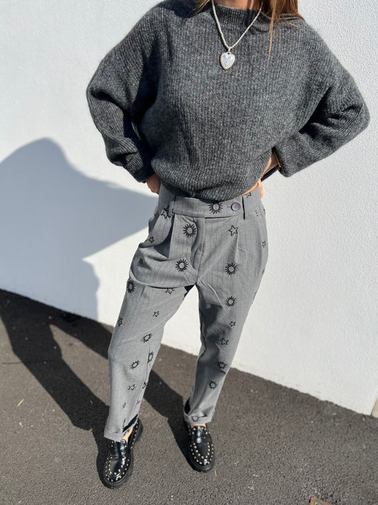 Pantalon Travis brodé - Gris