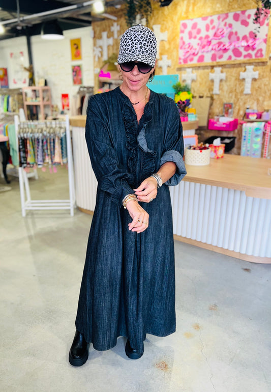 Robe longue en jean BENTON by Banditas - Gris délavé