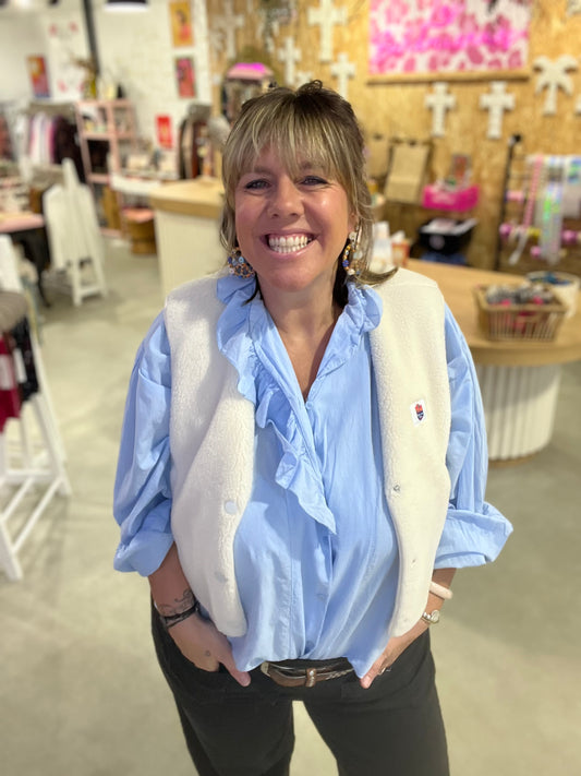Blouse VOLA volant - Bleu ciel