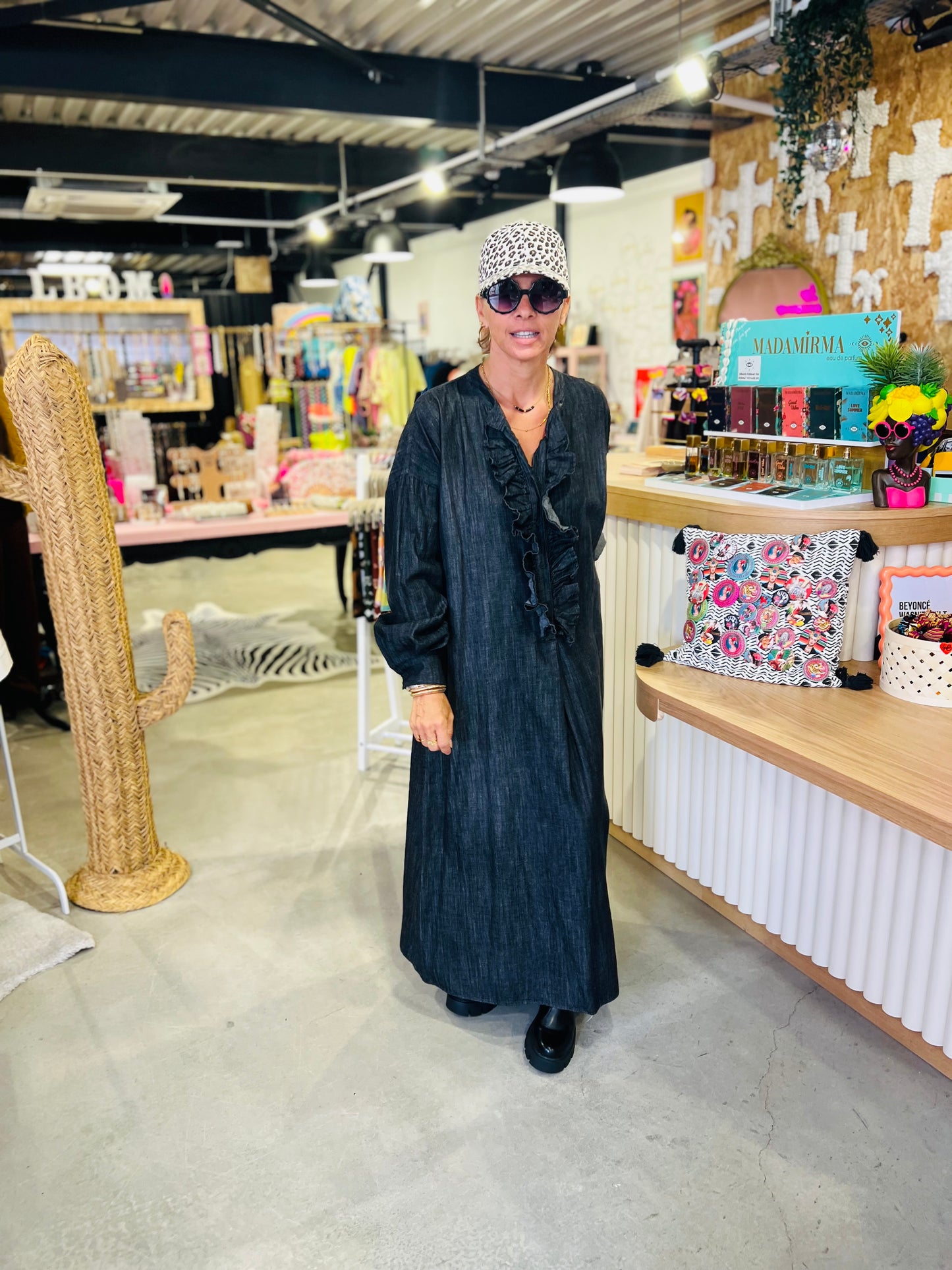 Robe longue en jean BENTON by Banditas - Gris délavé