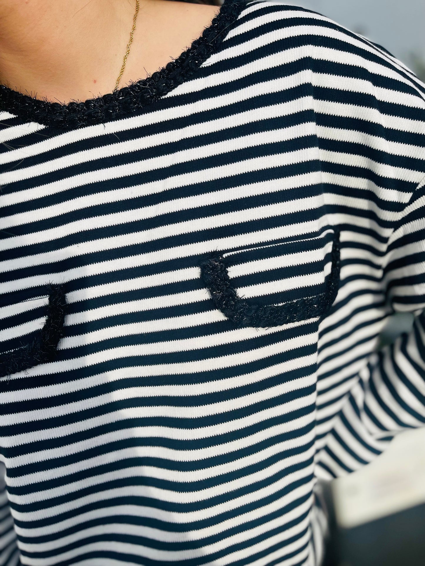 T-shirt manches longues marinière Shine - Noir et blanc