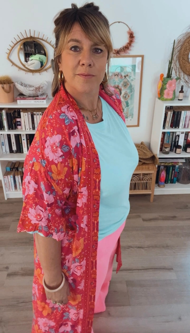 Kimono coton Lupi long - Rose