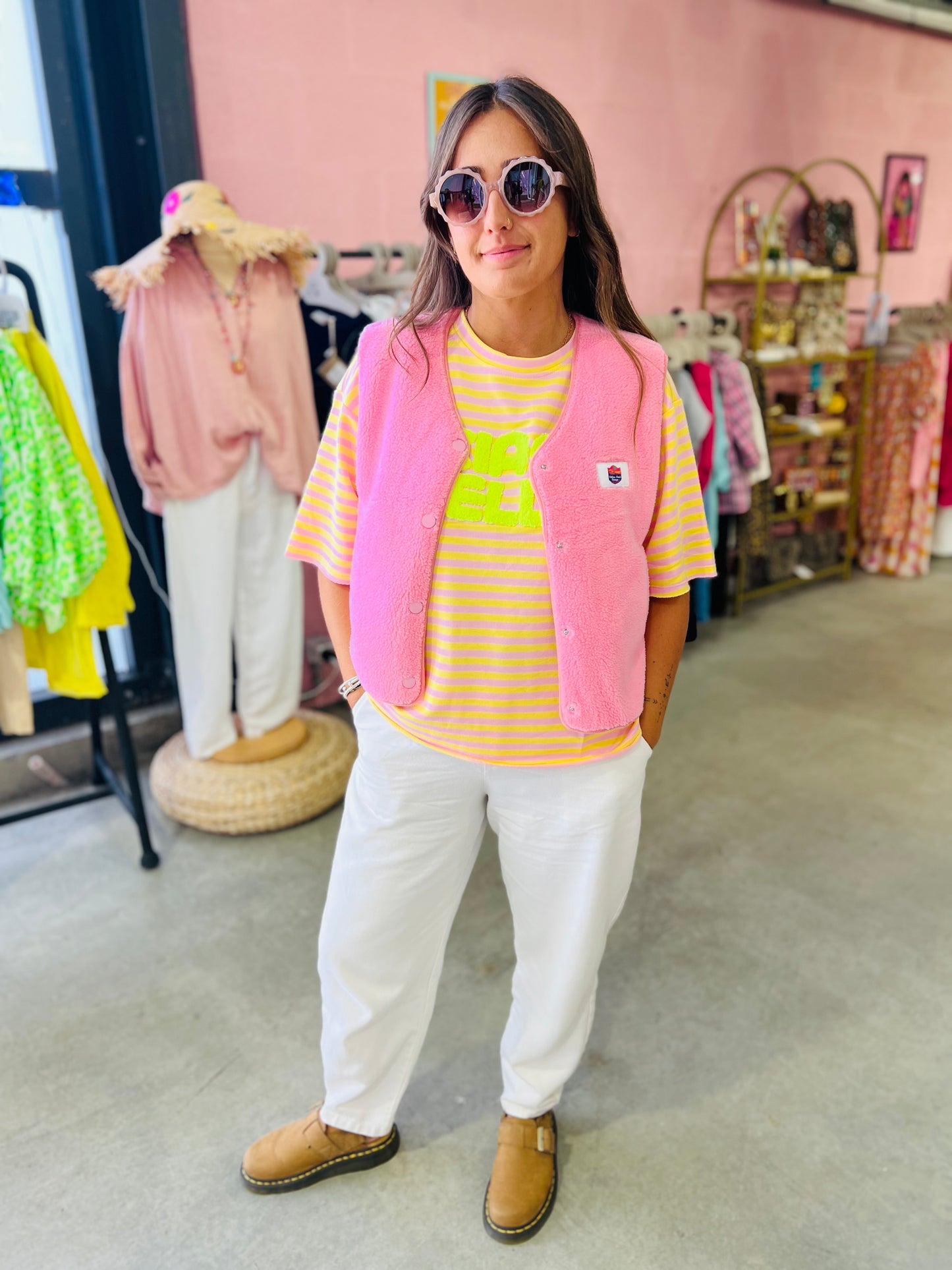 T-shirt Riri - marinière rose/jaune