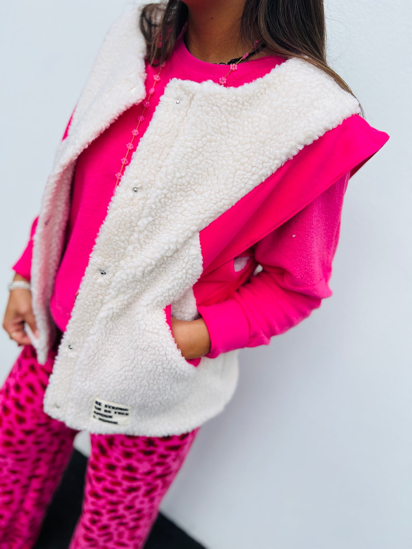 Veste sans manche mouton léopard Gino - Rose