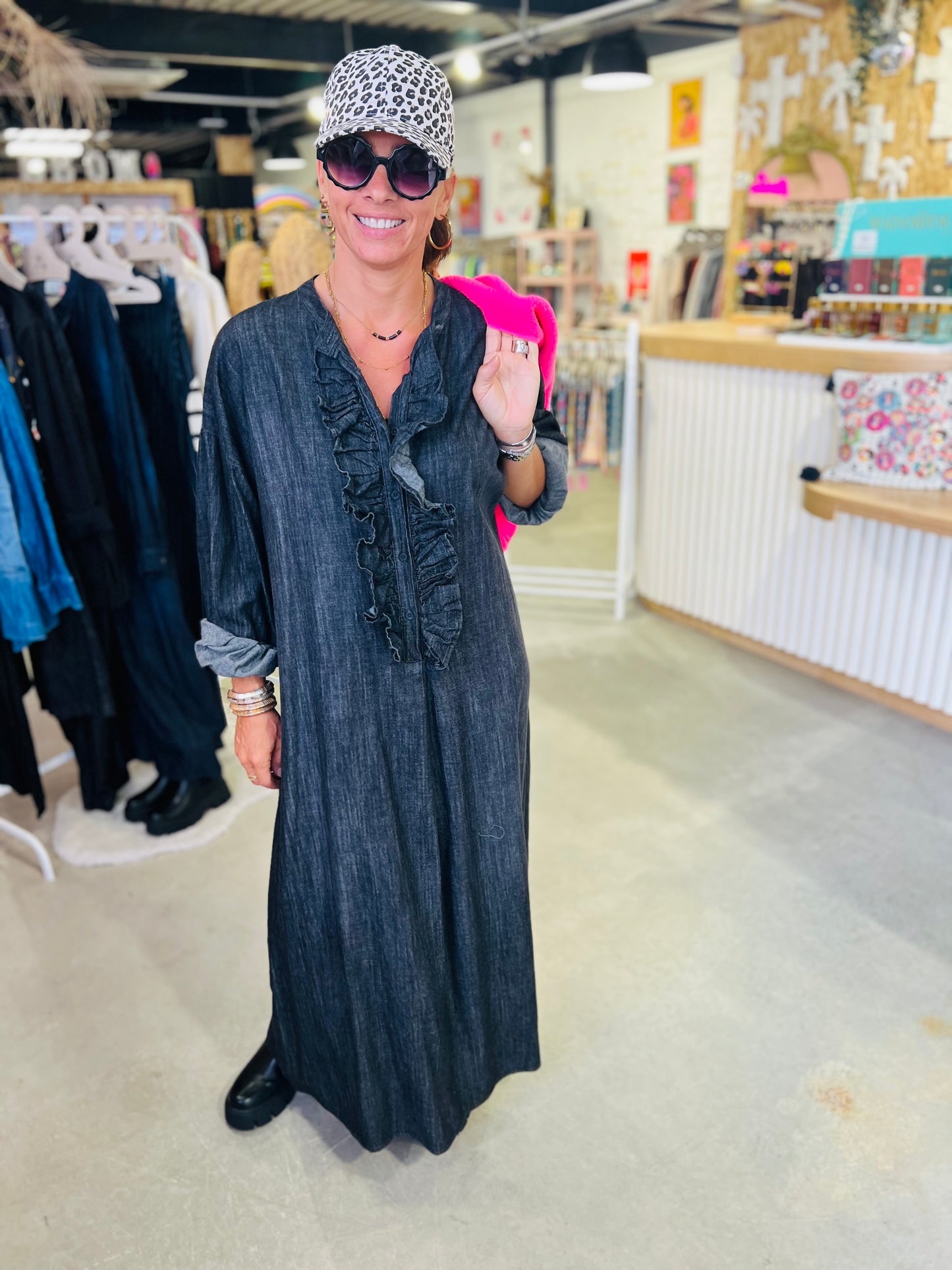 Robe longue en jean BENTON by Banditas - Gris délavé