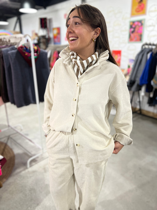 Chemisier velours Mila - Ecru