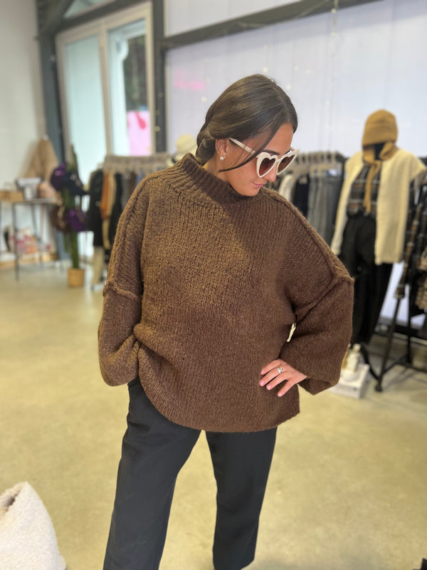 Pull Béa grosse maille coupe Oversize - Chocolat