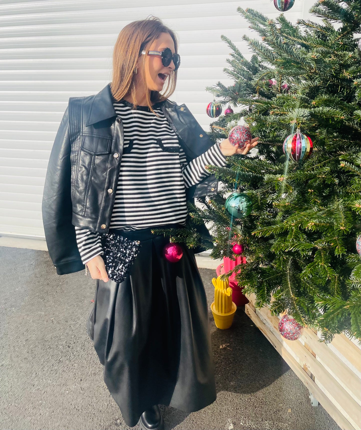 T-shirt manches longues marinière Shine - Noir et blanc