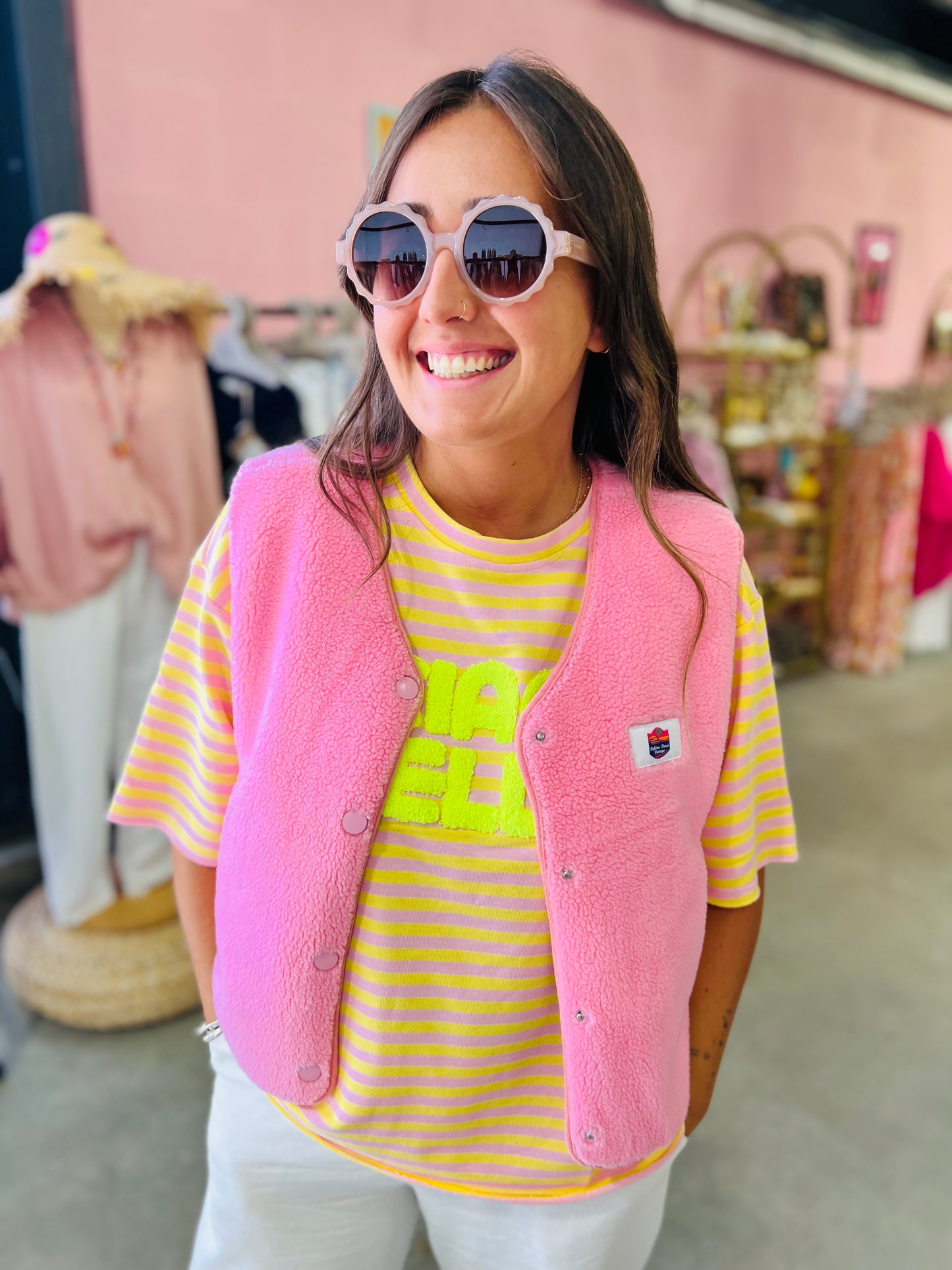 T-shirt Riri - marinière rose/jaune