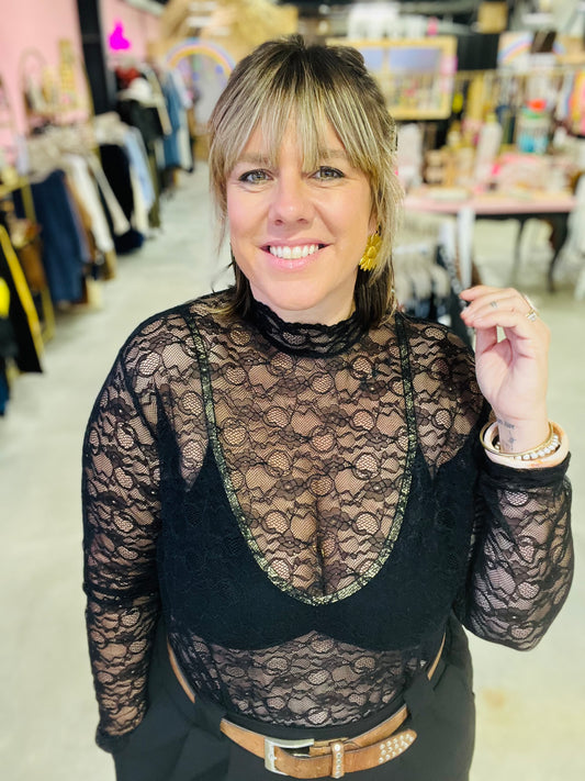 Top dentelle Palazzo - Noir