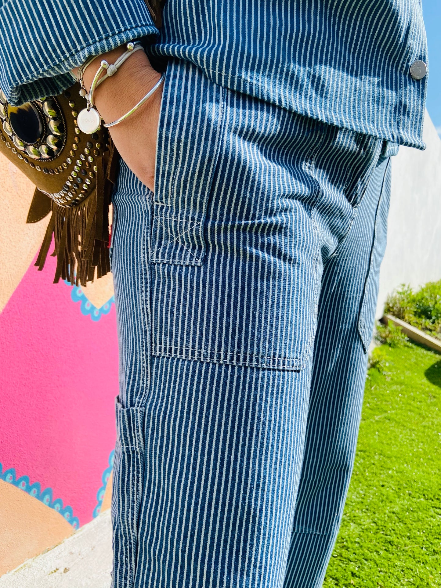 Pantalon toile rayée Ornella