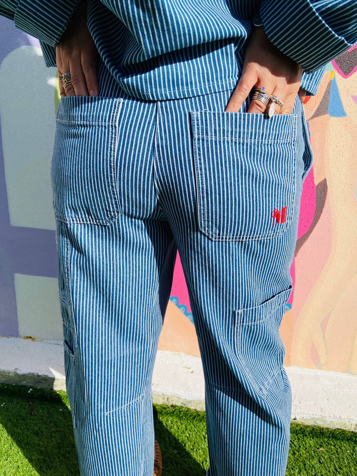 Pantalon toile rayée Ornella